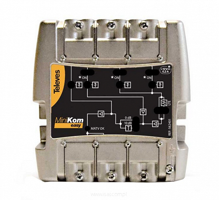 Wzmacniacz szerokopasmowy Televes MiniKom EasyF 4/1 88-790MHz regulacja 0-20dB