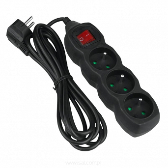 Przedłużacz elektryczny 3 gniazda ZU wyłącznik 5m czarny przewód o przekroju 3x1,5mm2