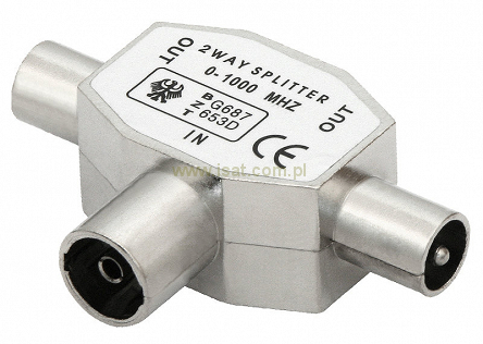 Rozgałęźnik antenowy K-01 wewnętrzny 1x gniazdo- 2x wtyk IEC metalowa obudowa