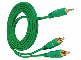 Przewód audio 2x wtyk RCA na wtyk Jack 3,5mm stereo; długość 10,0m;  zielony 4/8mm