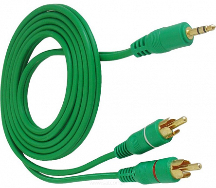 Przewód audio 2x wtyk RCA - wtyk Jack 3,5mm stereo, długość 3,0m,  zielony, 4 / 8mm