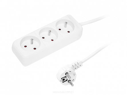 Przedłużacz elektryczny 3xGN+UZ długość 1,5m,  kolor biały