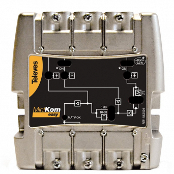 Wzmacniacz szerokopasmowy Televes MiniKom EasyF 3/1 88-790MHz 0-20dB