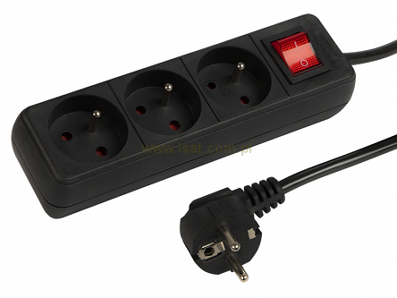 Przedłużacz elektryczny 3,0m 3x gniazda +UZ z wyłącznikiem kolor czarny