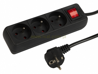 Przedłużacz elektryczny 3,0m 3x gniazda +UZ z wyłącznikiem kolor czarny
