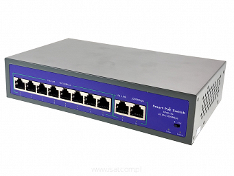 Switch PoE 8+2 do kamer IP 100Mbps 120W 2xUpLink