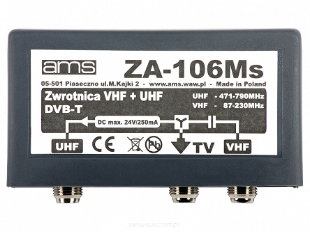 Zwrotnica dla 2 anten zewnętrznych DVB-T ZA-106MS pasma FM+VHF/UHF