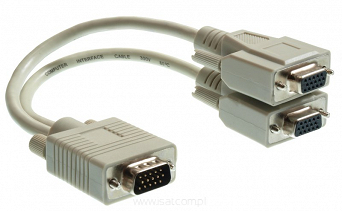 Adapter VGA wtyk męski 15pin - 2x gniazdo żeńskie 15pin kabel 20cm