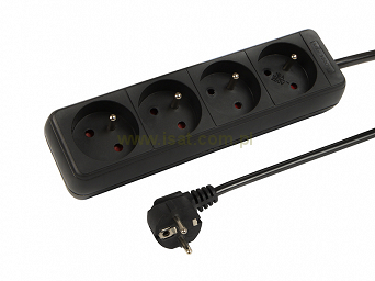 Przedłużacz elektryczny 4xGN czarny 3,0m 10A przewód 3x1,0mm2