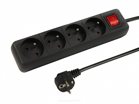 Przedłużacz elektryczny 4xGN kabel 3m z wyłącznikiem czarny przewód 3x1,0mm2