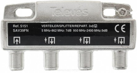 Rozgałęźnik 1/3 RTV-SAT Televes SAV39FN obsługa Unicable 5-2400MHz