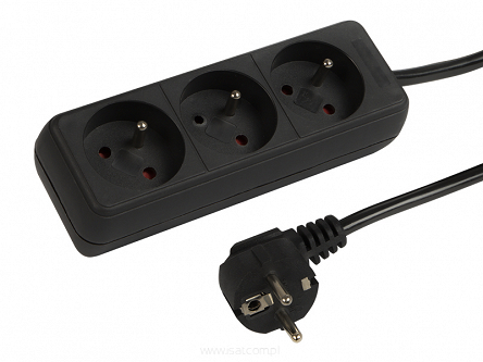 Przedłużacz elektryczny 3 gniazda +UZ, długość 1,5m, kolor czarny
