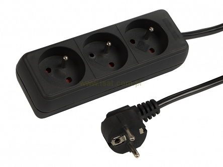 Przedłużacz elektryczny 3 gniazda +UZ, długość 1,5m, kolor czarny