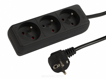 Przedłużacz elektryczny 3 gniazda +UZ, długość 1,5m, kolor czarny