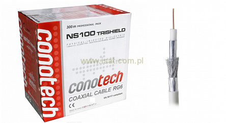 Przewód koncentryczny Conotech NS100TRI 300m żyła 1,00mm Cu Trishield oplot AL 90%