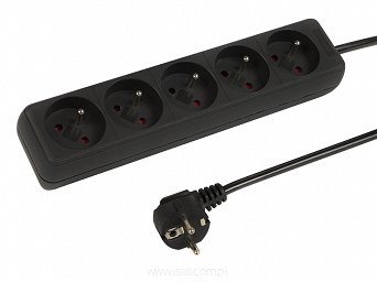Przedłużacz sieciowy 5 gniazd z uziemieniem 5m czarny 3x1,0mm2 2300W