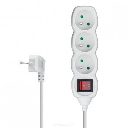 Przedłużacz elektryczny 3xGN+UZ+W 1,5m biały z wyłącznikiem