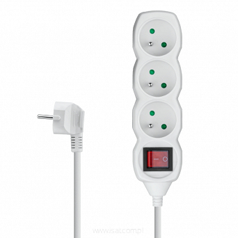 Przedłużacz elektryczny 3xGN+UZ+W 1,5m biały z wyłącznikiem
