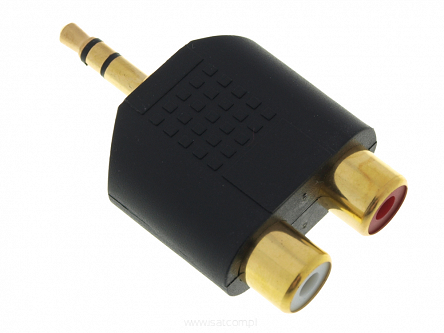 Złączka wtyk jack 3,5mm - 2 gniazda RCA/Cinch gold