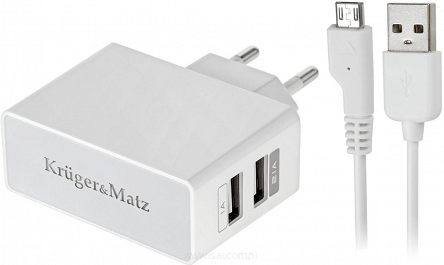 Ładowarka dual USB 1A+2,4A Kruger&Matz kabel +microUSB