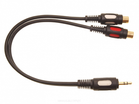 Przewód kabel 2x gn. RCA - wt. Jack 3,5mm stereo długość 25cm