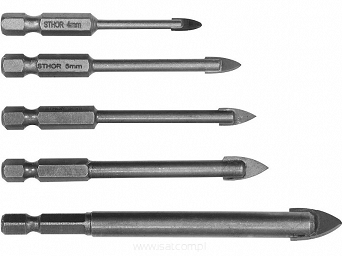 Wiertła do szkła i ceramiki 5szt. 4-10mm mocowanie Hex 1/4"