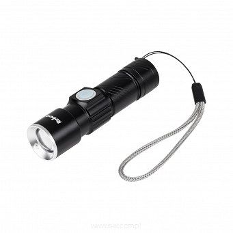 Mała latarka LED 3W akumulator czarna ZOOM USB