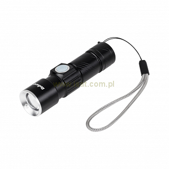 Mała latarka LED 3W akumulator czarna ZOOM USB