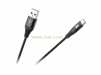 Kabel USB 3.0 wtyk A - wtyk USB C 50cm w oplocie czarny Quick Charge