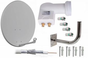 Antena satelitarna Corab ASC-800 jasna konwerter TWIN, stojak, kabel 20mb i 4x wtyk F i kołki
