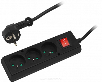Przedłużacz elektryczny 3xGN 1,5m uziom wyłącznik czarny 2500W