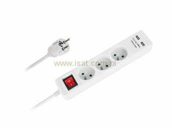 Przedłużacz elektryczny 3 gniazda + ładowarka 2xUSB 1,5m