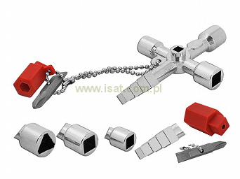 Uniwersalny klucz do szafek technicznych, serwisowych + adapter wkrętaka 1/4"