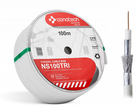 Przewód koncentryczny Conotech NS100TRI rolka 100m żyła 1,00mm Cu Trishield oplot AL 90%
