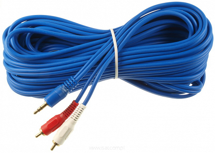 Przewód AUX audio 2x wtyk RCA na wtyk Jack 3,5mm stereo długość 10,0m 4/8mm niebieski