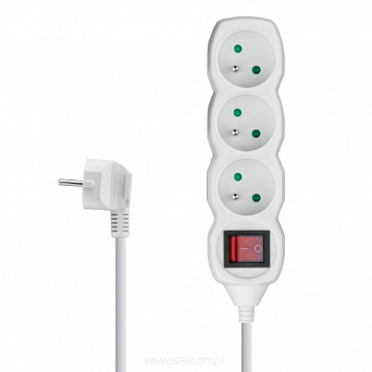 Przedłużacz elektryczny 3xGN+UZ+W 3,0m biały z wyłącznikiem