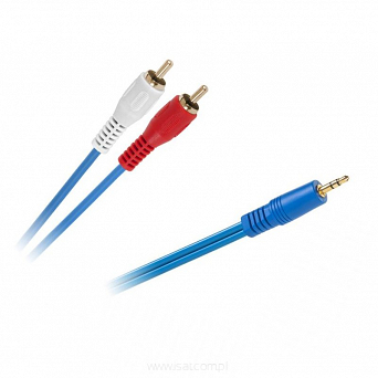 Przewód AUX audio 2x wtyk RCA na wtyk Jack 3,5mm stereo długość 1,8m 4/8mm niebieski