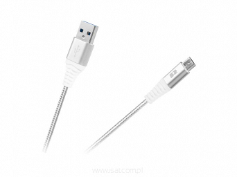 Kabel USB 3.0 wtyk A - wtyk Micro USB B 1m w oplocie biały Quick Charge