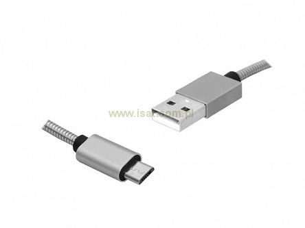 Kabel USB-micro USB 1m w oplocie srebrny v2,0