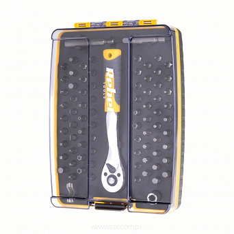 Zestaw z klucza z grzechotką 1/4" + 80 bitów z przedłużką