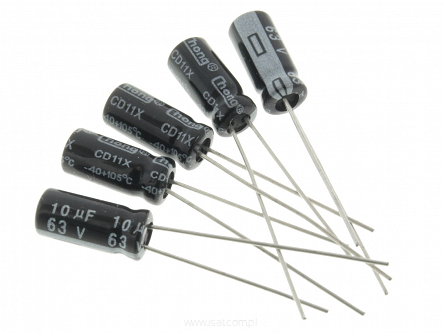 Kondensator elektrolityczny 10uF 63V 5x11mm 5sztuk