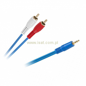 Przewód AUX audio 2x wtyk RCA na wtyk Jack 3,5mm stereo długość 3,0m 4/8mm niebieski