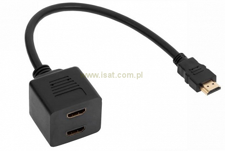 Adapter wtyk HDMI - 2x gniazdo HDMI, sumator sygnału na kablu 30cm