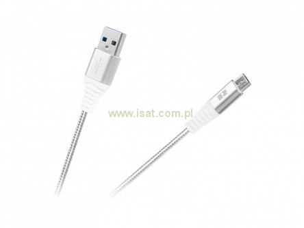 Kabel USB 3.0 wtyk A - wtyk Micro USB B 50cm w oplocie biały Quick Charge