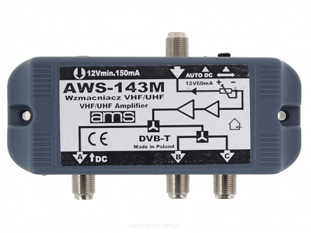 Wzmacniacz antenowy AWS-143M szerokopasmowy 20dB regulowany