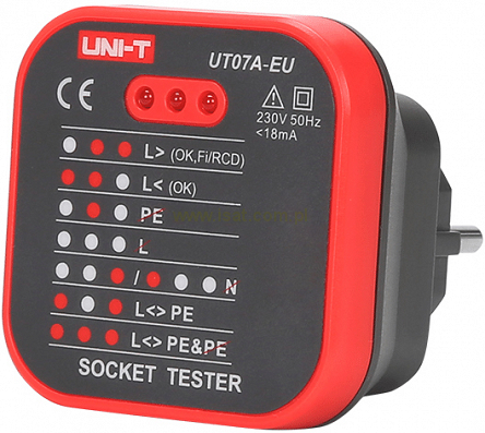 Wskaźnik tester gniazd sieciowych 230V AC UNI-T UT07A-EU faza uziemienie
