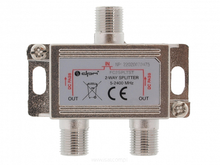 Rozgałęźnik splitter RTV-SAT dwukrotny 5-2400MHz DC Pass