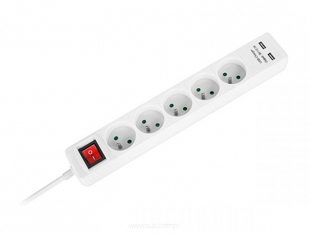 Przedłużacz elektryczny 5 gniazd + ładowarka 2xUSB 1,5m